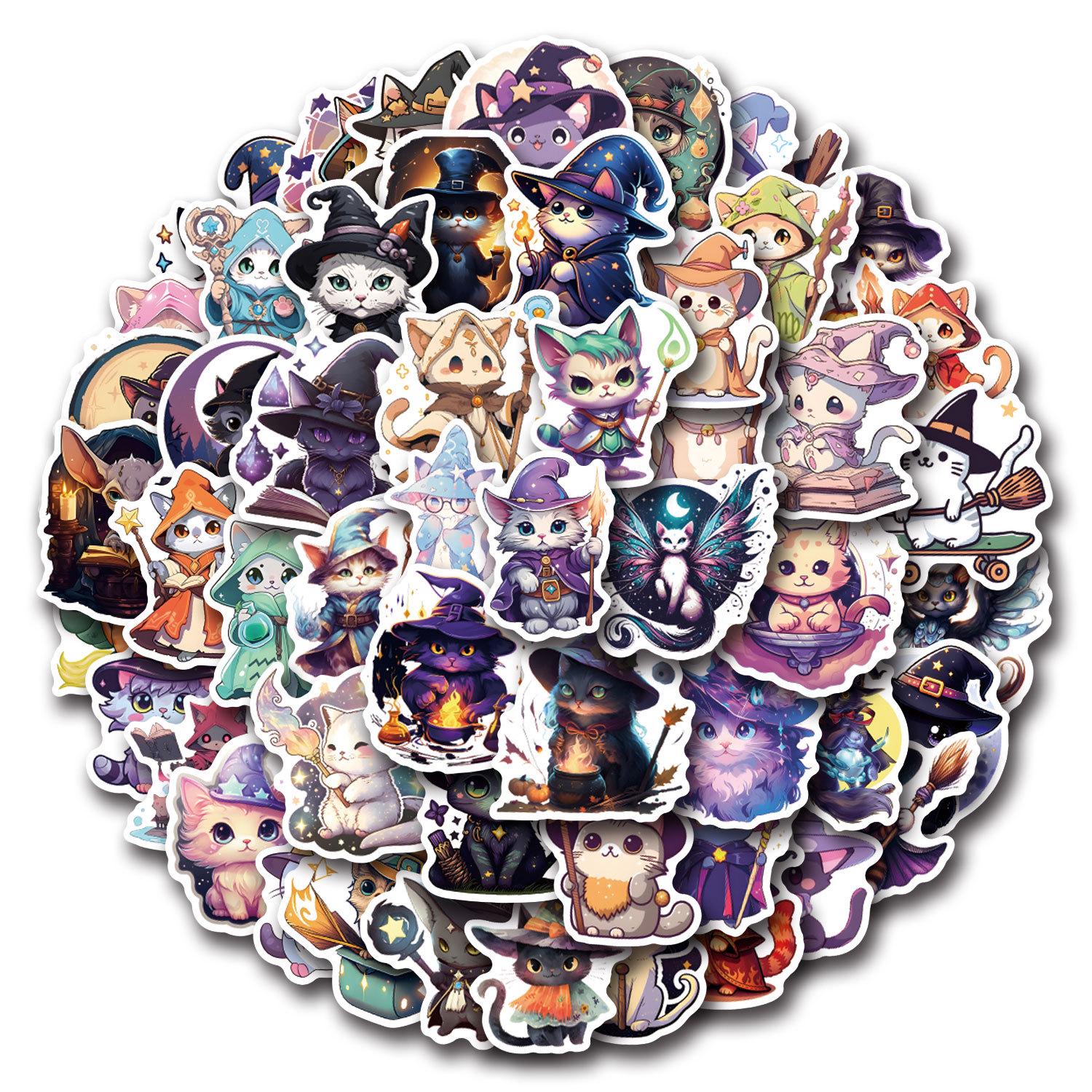 55 Magic Cat Graffiti Stickers - Cartoon Decor for Suitcases & Scooters