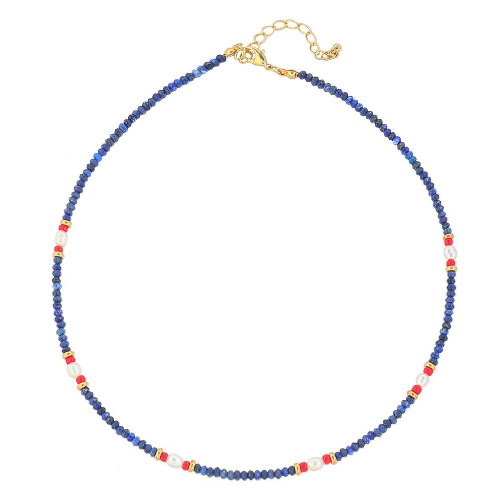 GEMCHIC Women s Lapis Lazuli Freshwater Pearl Beaded Choker Necklace, Short Geometric Style Fashion Jewelry