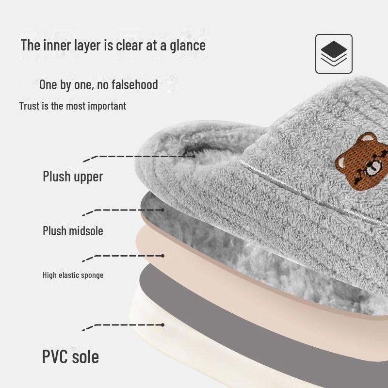 Winter Cotton Slippers – Women's & Men's Indoor Non-Slip Plush Bear Design