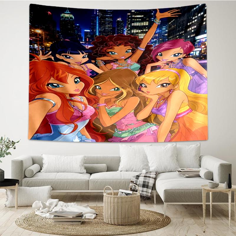 Winx Club Print Tapestry, Backdrop, Easy Setup, Ideal for Bedroom, Office & Living Room, with Aesthetic Wall Hanging Decor.