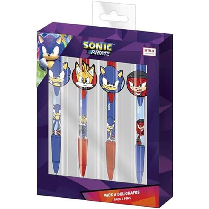 Stylos - Cerdá - Lot De 4 - 2 Bleus Et 2 Violets - Personnages Sonic - Pointe Moyenne