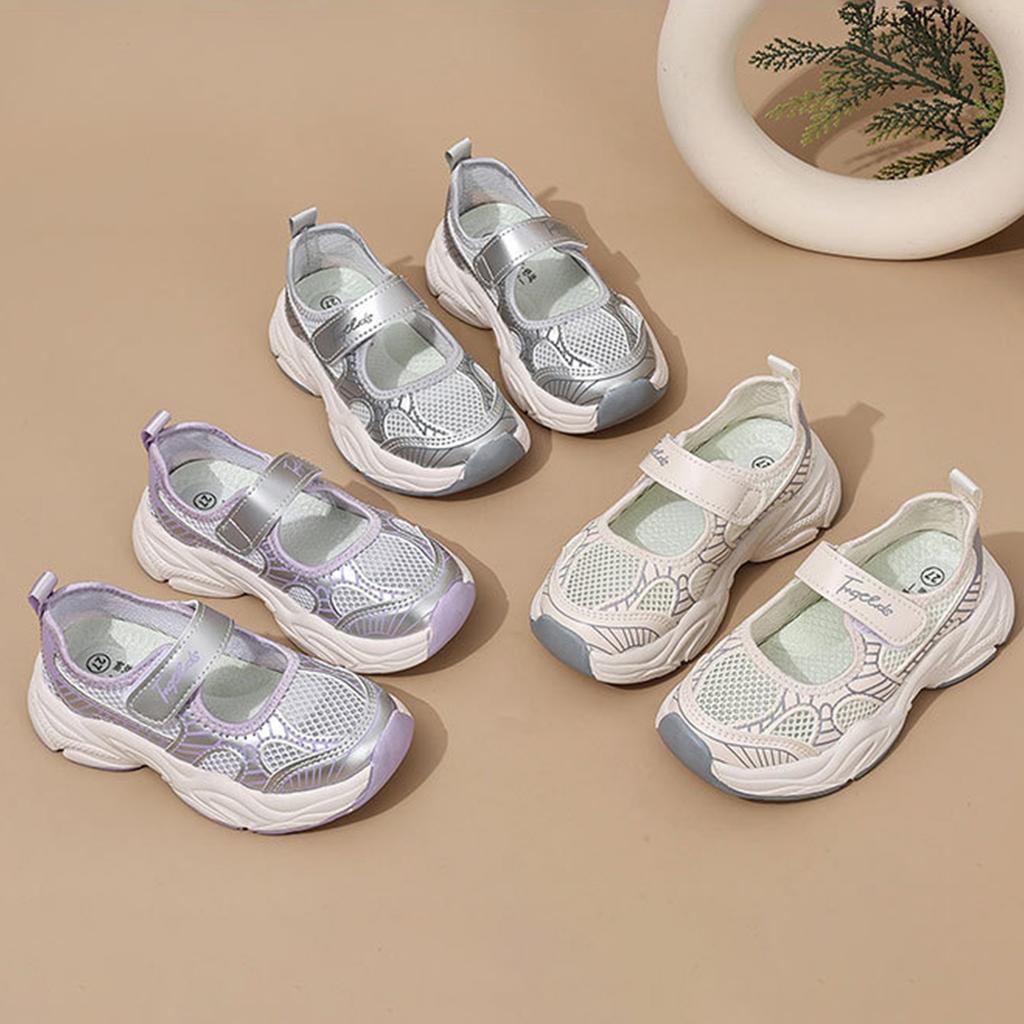 Girls Summer Breathable Mesh Sandals Lightweight Casual Hollow Out Sports Shoes with Adjustable Strap for Outdoor Activities