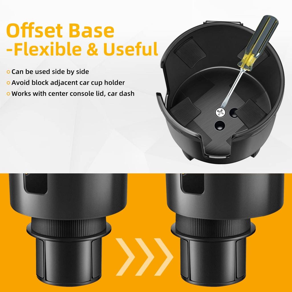 Universal Car Cup Holder Adapter with Adjustable Base and Side Slot for Large Bottles and Mugs Compatible with Most Vehicles