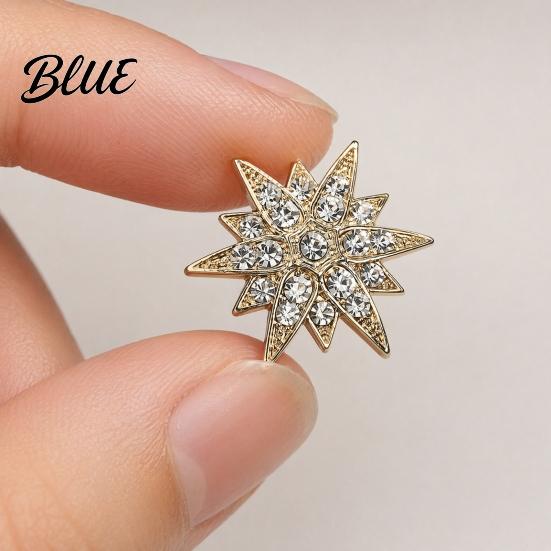 Alloy Lapel Pin 1/2Pcs Double-Layered Eight-Pointed Star with Rhinestones Thickened