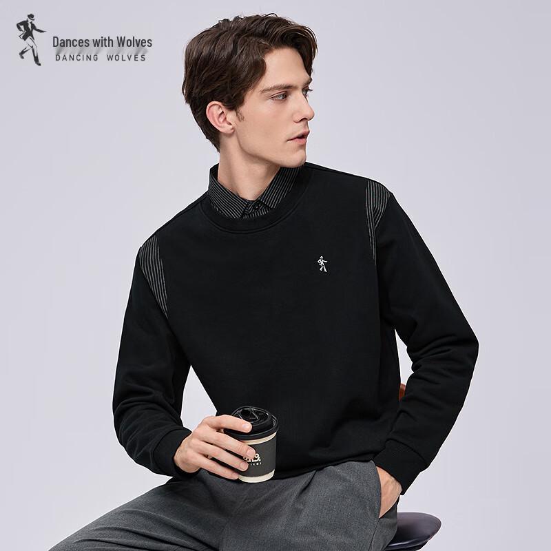 Men s Faux Two-Piece Polo Collar Pullover Sweatshirt L