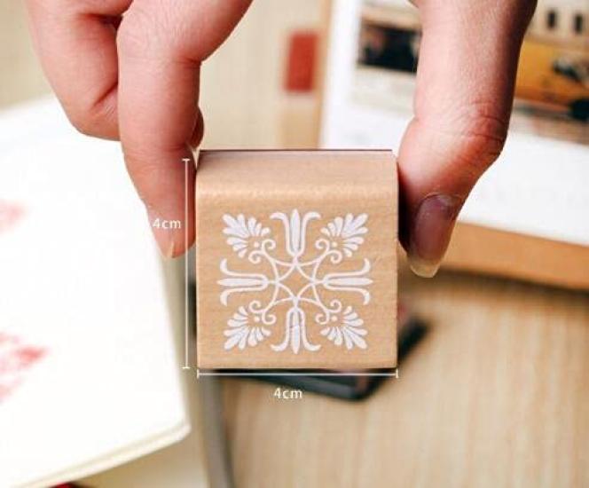 Navire Wooden Set of Floral and Round and Square Stamps, 12, Lace-Embellished,