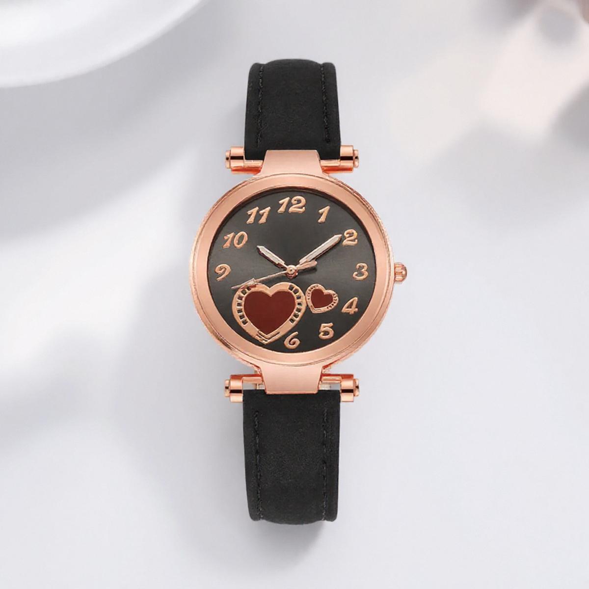 

Women Fashion Watch Peach Heart Quartz Watch for Women Frosted Leather Strap Ladies Wristwatch Casual Dress Watch Gift for Her чорний