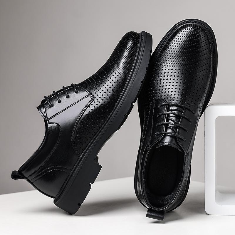 Leather Shoes Men's 2025 Summer Hollow Breathable Hole Shoes Groom Wedding Leather Shoes 2025