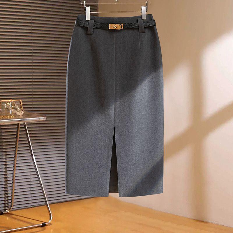 Premium Office Lady Pencil Skirt Women Spring Summer Elegant Beige Bodycon Hip Skirt Workwear