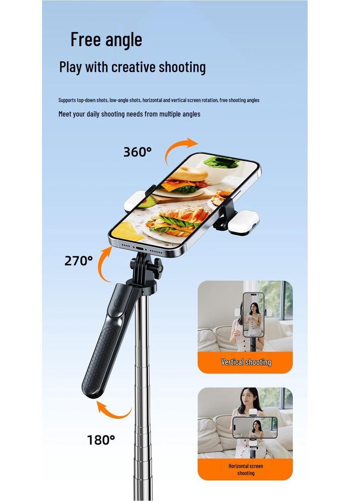 Bluetooth Selfie Stick with Floor Tripod - Portable Handheld Travel Photography Accessory