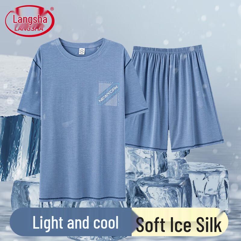 Langsha Men s Ice Silk Modal Summer Loungewear Set XL