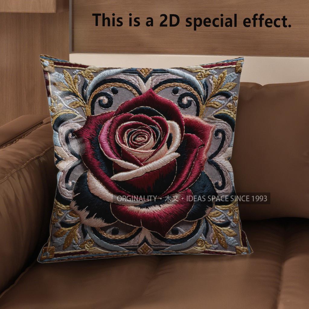 2D Vintage Embossed Rose Floral Throw Pillow Covers Pattern Cushion Cover Suitable For Sofa Bedroom Car Pillow Cover