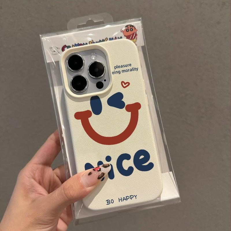 Einfaches Schönes Smiley-Gesicht für IPhone 15 Handyhülle Ins Style für IPhone 16/14 Promax Vollumschließend Ledertextur Weich