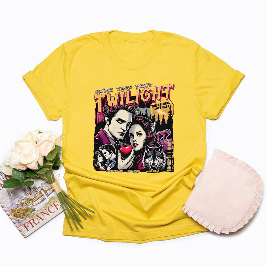 Vintage Koszulka Zmierzch Koszulka dla Fanów Zmierzchu Hołd Koszulki Retro Unisex Krótki Rękaw Koszulka z Wampirami Top Prezent dla Miłośnika Książek