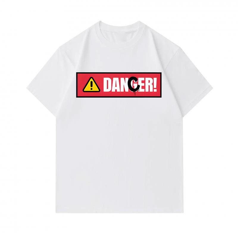 Men's 100% Cotton Crew Neck Short Sleeve T-Shirt, Casual Danger Warning Sign Printed Breathable Soft Summer Basic Tee for Daily Wear Outdoor Activity