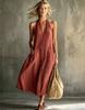 Neue Damenbekleidung Europäischer und Amerikanischer Stil V-Ausschnitt Kleid Damen Sommer Einreiher Ärmellos Locker Schwingend Langes Kleid Damen Sommer