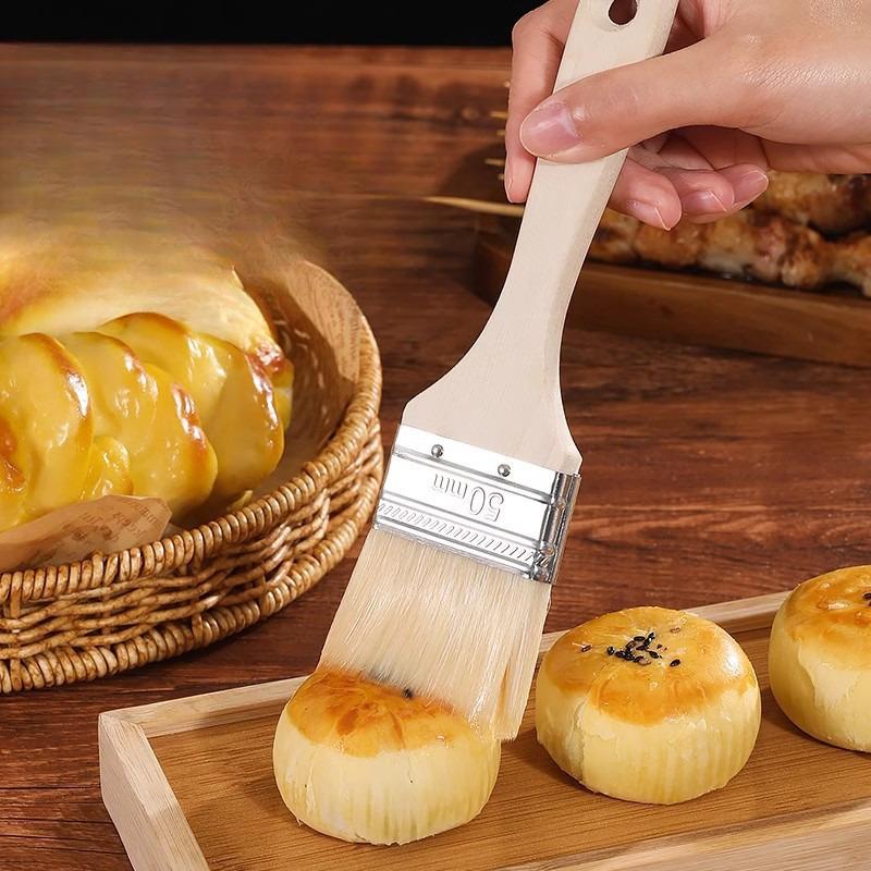 Hochwertiger natürlicher Schafwoll-Backpinsel für BBQ und Backen, lebensmittelechter Öl-Pinsel mit Holzgriff für Küche und Grillen