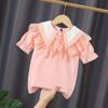 Girls' Fashionable Short-Sleeve Doll Collar Pure Cotton T-Shirt - Summer Trendy Tee for Ages 6+
