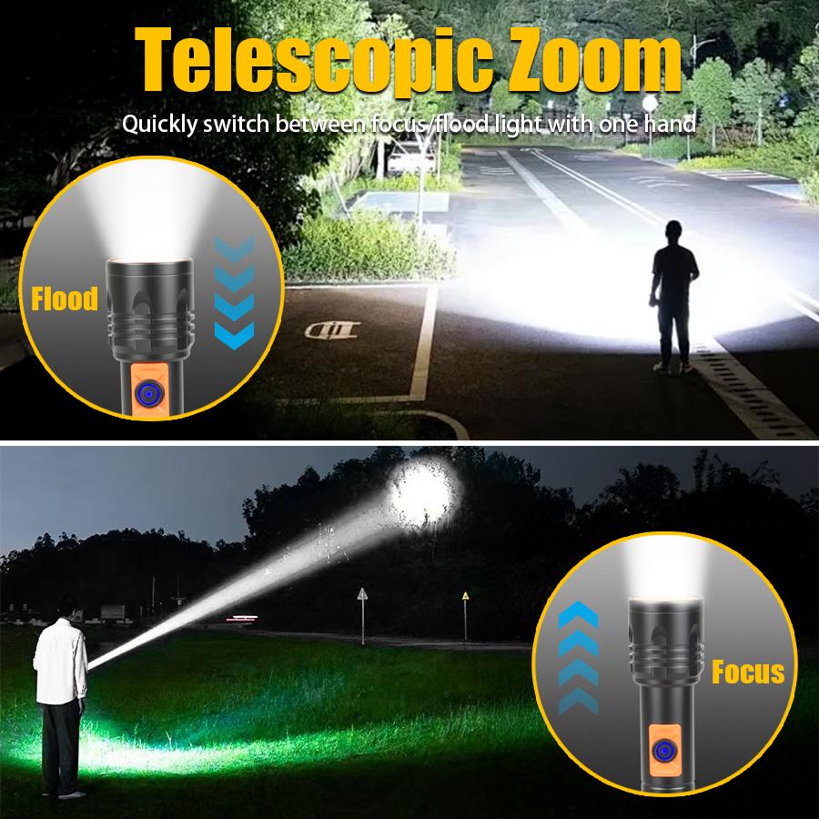 Super Bright LED Flashlight Rechargeable Outdoor Long-range Zoom Torch Alum Alloy Safety Light Camping Waterproof Lantern Lamp