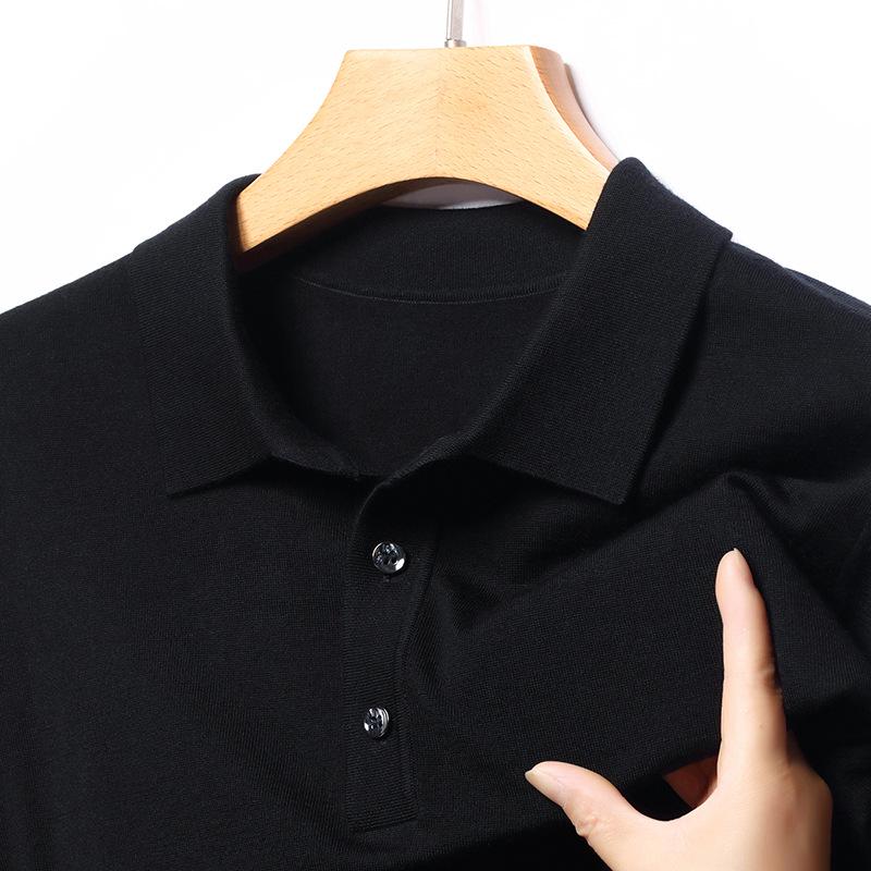 2025 Winter Machine Washable 100% Wool Men's Lapel Sweater - Warm, Solid Color, Versatile Casual Wear for Middle-Aged Dads
