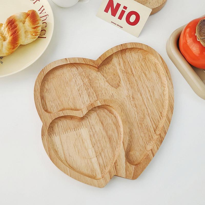 Heart-shaped Solid Wooden Tray Creative Double Love Cake Salad Coffee Cup Tray Snacks Candy Fruit Plate Christmas Decoration