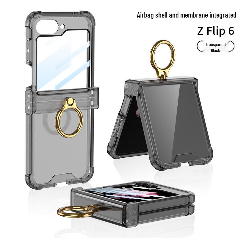 Samsung Galaxy Z Flip 6 Case: Airbag Shaft, All-Inclusive Shell, Transparent Film, Ring Holder