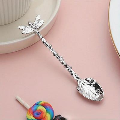 3 Stück Langlebige Metallkonstruktion Libelle Zweig Blattförmige Kleine Dessertlöffel