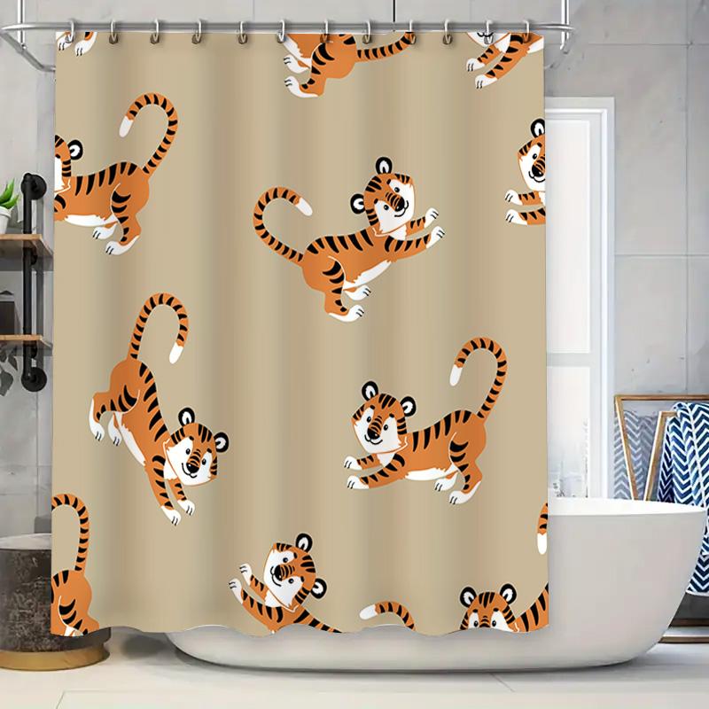 

Tiger Print Shower Curtain Kids Bath Decor Waterproof Fabric Home Decoration Set For Bathroom Brown White Colors Available (One W60H190(CM)-1 Pcs