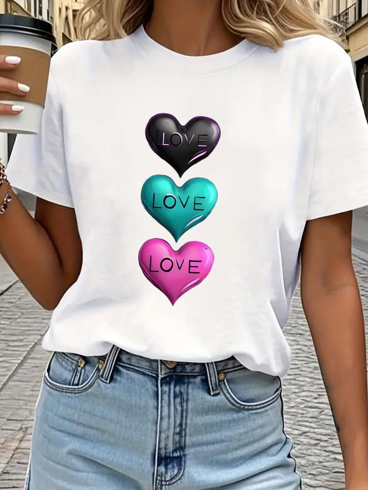 (Asian Size) Tee Top Print Sweet Lovely Style Trend Women Woman Fashion Clothing Short Sleeve T Shirt  Female Graphic T-shirts