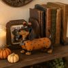 Cute Dog Figurines for Thanksgiving Fall Harvest Dachshund Figurine, Halloween Statue with Pumpkin Headband Polka Small Ornament Fireplace Dot Outfit,
