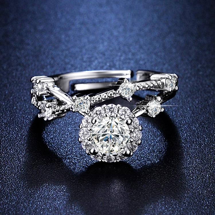 Niche High-end Simulation Moissanite Ring Fashionable Fresh Open Ring Simple Personalized Ring