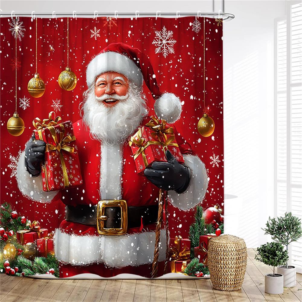 Forest Cute Snowman Shower Curtain Red Bird Berry Squirrel Winter Snow Christmas Bath Curtains Fabric Bathroom Decor with Hooks