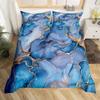 Blue Marble Duvet Cover, Geometric Comforter Cover Twin Queen Size Golden Stone Pattern Bedding Set Abstract Trippy Quilt Cover