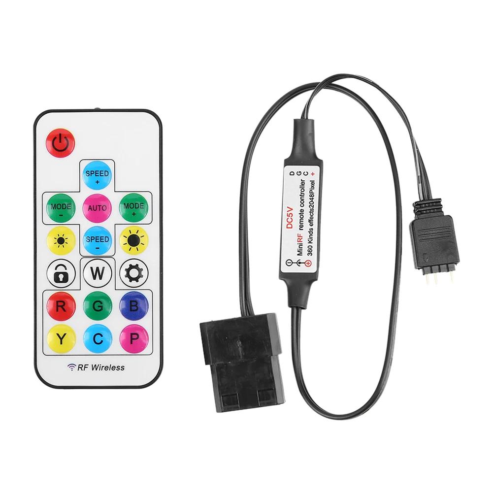 5V RF Wireless Remote Control Battery Powered 2.4G RGB LED Controller 17 Keys Accessories 3 Pin To SATA 4Pin for Computer Case