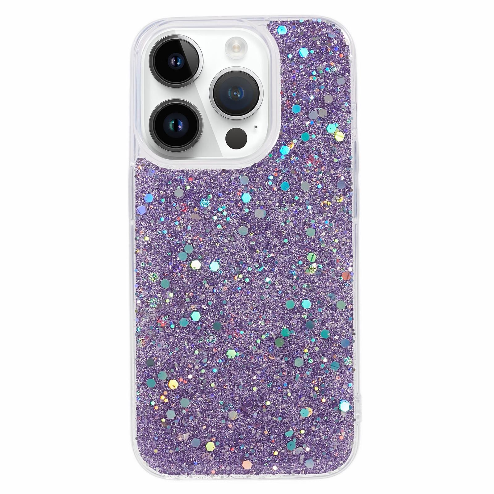 

For iPhone 15 Pro Bling Glitter Phone Case Soft TPU Shockproof Protective Cover Purple