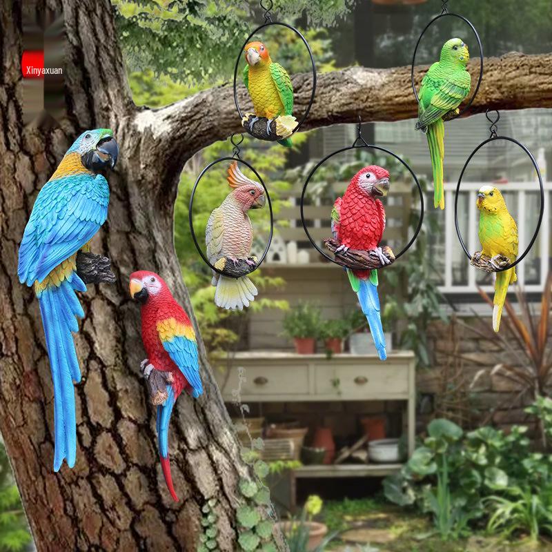 Parrot Tree Decoration: Cross-border Bird Model Resin Ornament for Courtyard