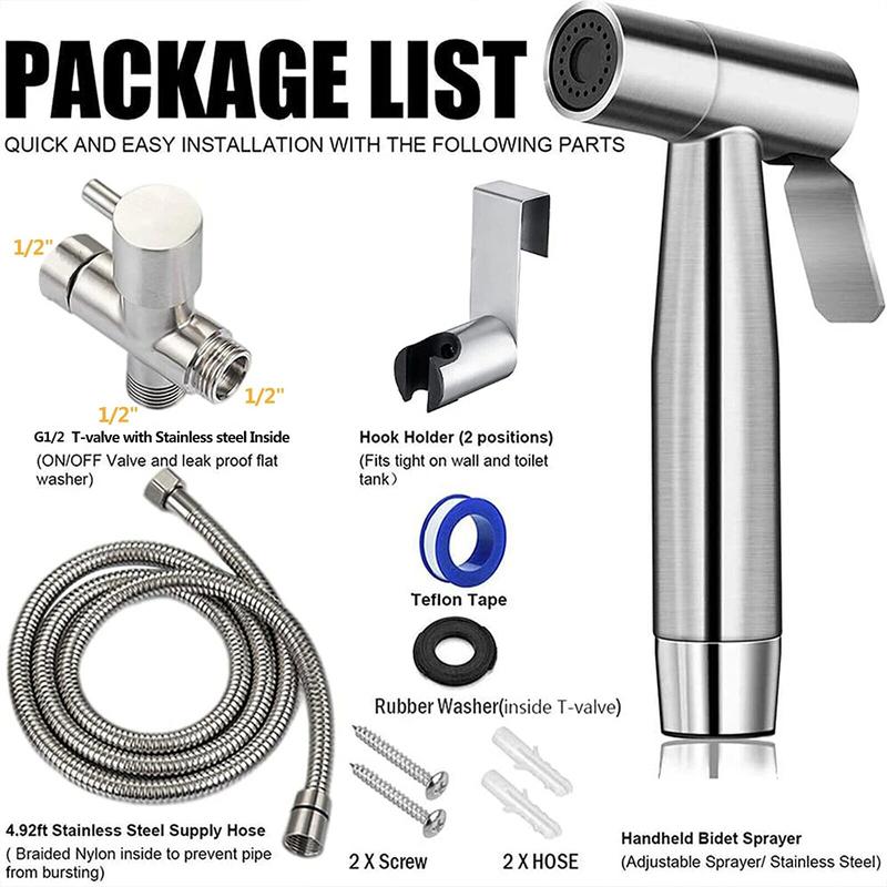 Handheld Bidet Toilet Sprayer Set Stainless Steel Bidet Faucet Wall Mounted Toilet Spray Gun Bathroom Shower Head Self Cleaning