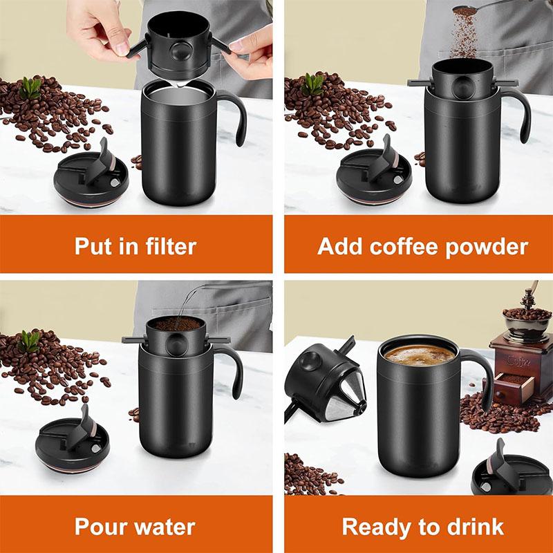 Pour Over Coffee Dripper Portable Stainless Steel Coffee Filter Reusable Mini Collapsible Paperless Single Serve 1 Cup JT587