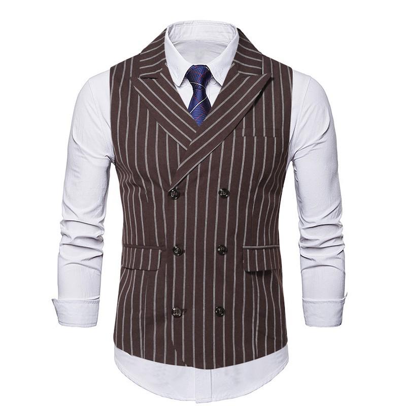 2025 Men's Slim Fit Striped Double-Breasted Retro Suit Vest - European Size