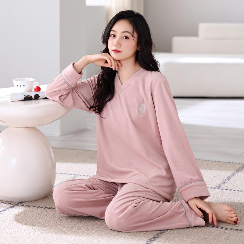 Island Fleece Pajamas Women'S Autumn And Winter Loungewear Thickened Coral Fleece Casual Wear Suit