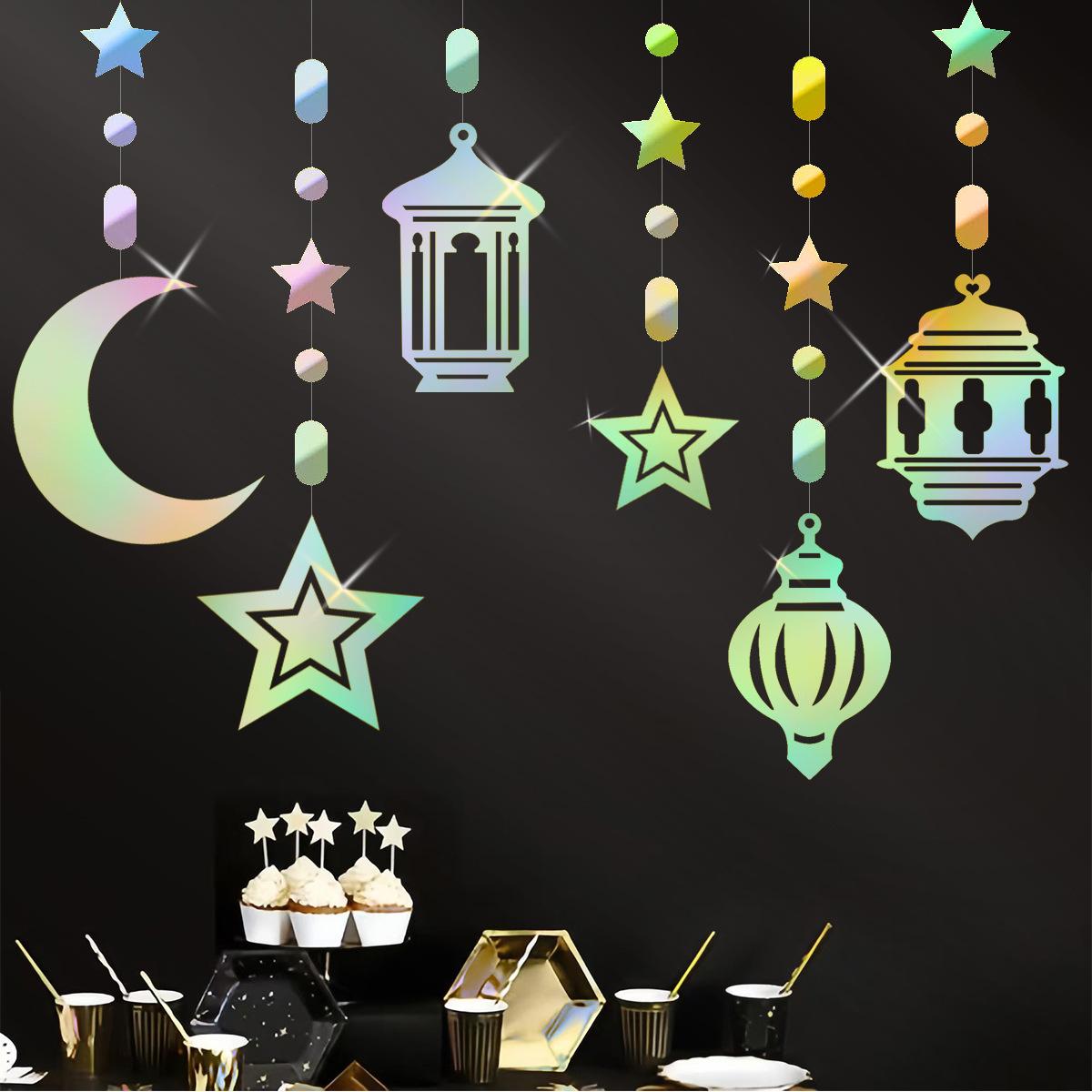 

Moon Festival Room Holiday Decoration Colorful Hollow Stars Moon Pendant Latte Custom Colorful Star Moon Pendant [6 packs]