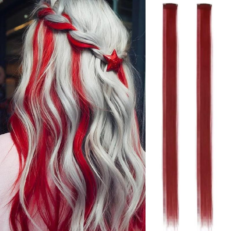 Aosiwig 2 STÜCKE Clip-In Haarverlängerungen Bunte Party-Highlights Gerade Regenbogen-Haarteile Festival Halloween Cosplay Für Frauen Mädchen