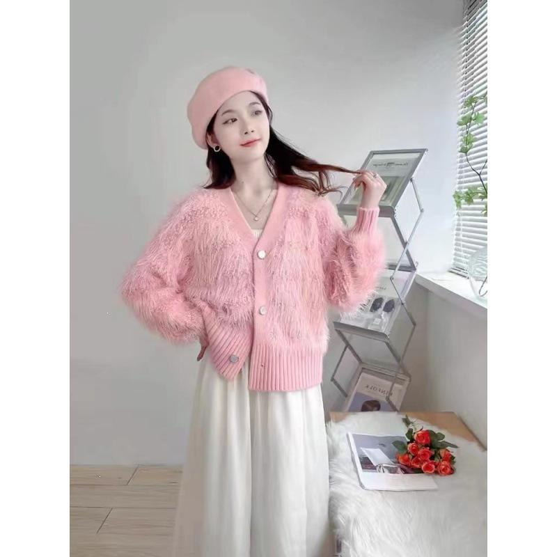 Women's Autumn/Winter Faux Mink Velvet Knit Cardigan - Soft, Glossy, and Cozy Sweater Jacket