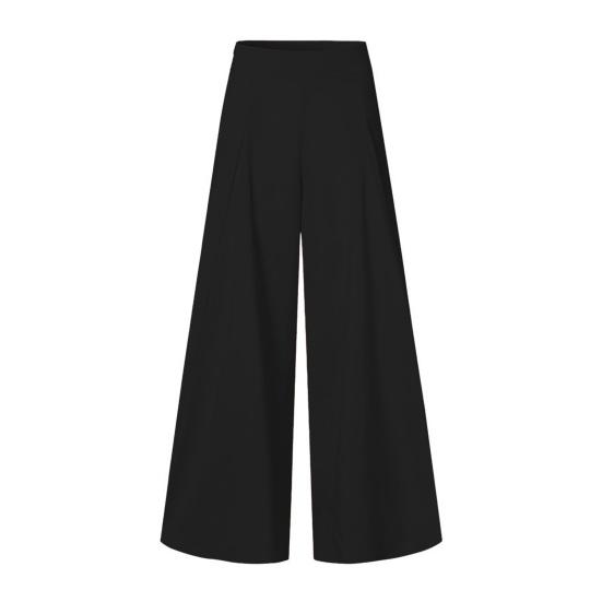 Women Pants Elastic High Waist Wide Leg Casual Trousers Loose Fit Solid Color Commuting Office Lady Pants Workwear
