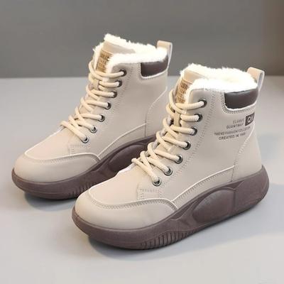 Bottines Mode pour Femmes Extérieur Semelle Épaisse Chaud Peluche Courte Hiver 2024 Haute Qualité Couleur Unie Chaussures Résistantes à l'Usure pour Femmes