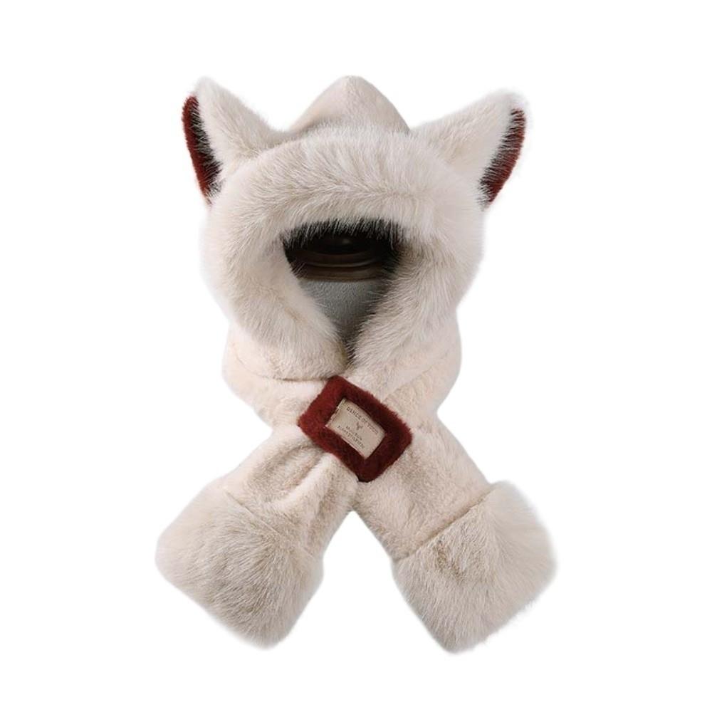 

Cartoon Winter Plush Hat Anti-cold Ear Protection Cap Cute Animal Ear Scarf Hat Daily бежевый