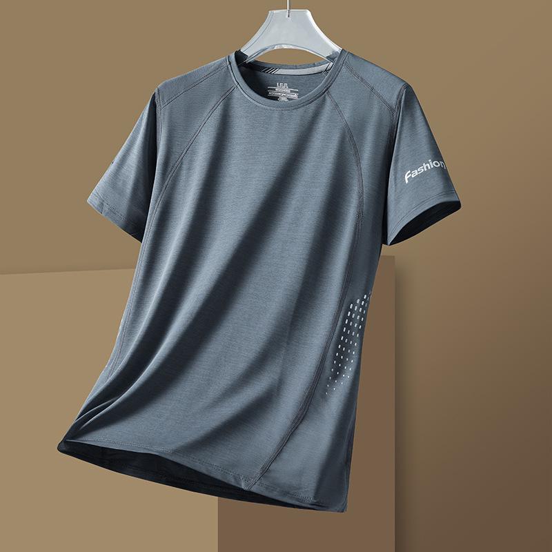 Men's Quick-Dry Stretch Sports T-Shirt - Breathable, Sweat-Wicking, Crew Neck, Ice Silk Short Sleeve