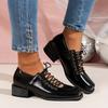 Women'S Fashionable Square Toe Block Heel Ankle Boots - Black, Lace-Up, Mid-Calf, Synthetic, Stylish for All Seasons, Casual To Semi-Formal Wear