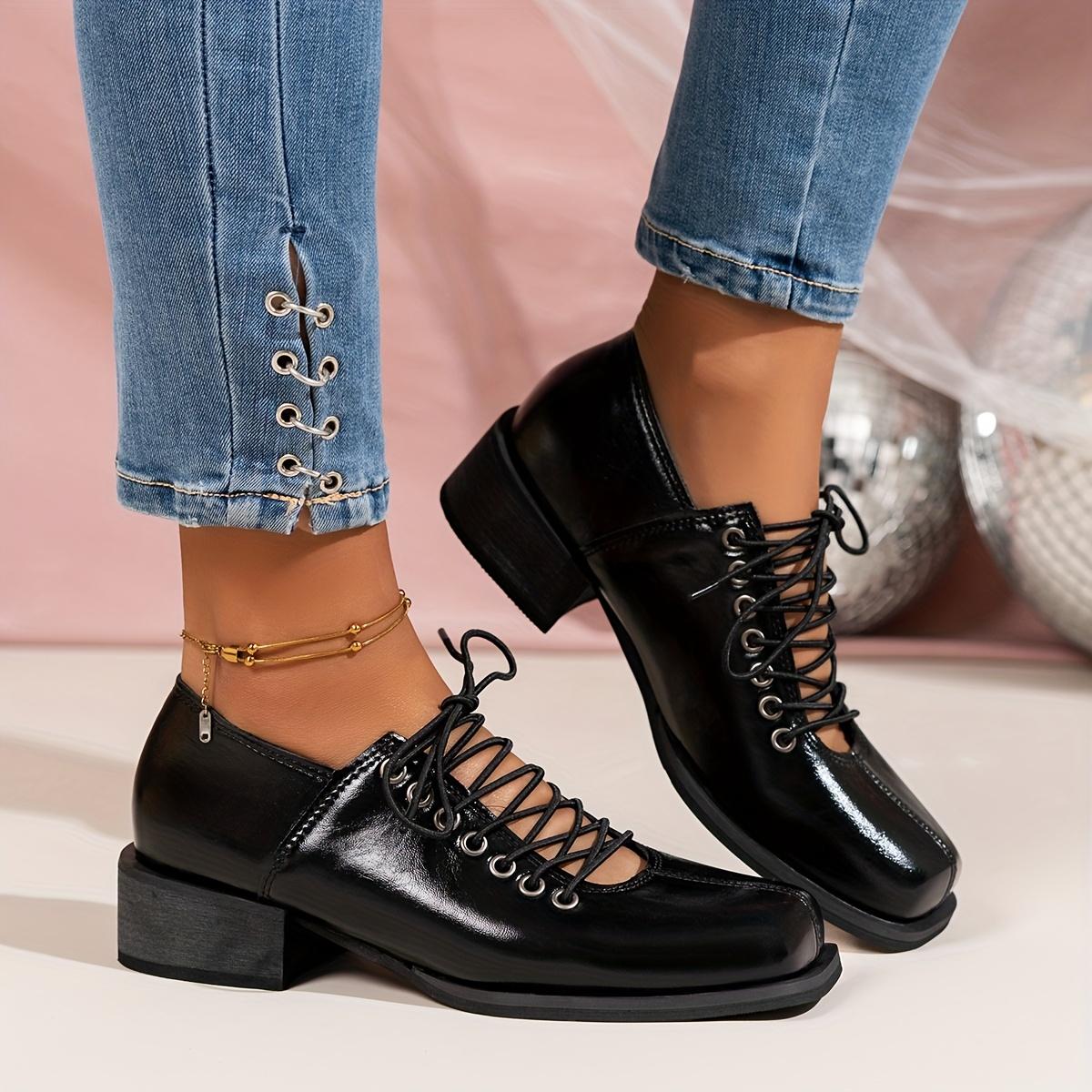 

Женские модные ботильоны до щиколотки с квадратным носком и блочным каблуком - Черные, На шнуровке, До середины икры, Синтетические, Стильные для всех сезонов, От повседневной до полуформальной одежды Size 35 чёрный