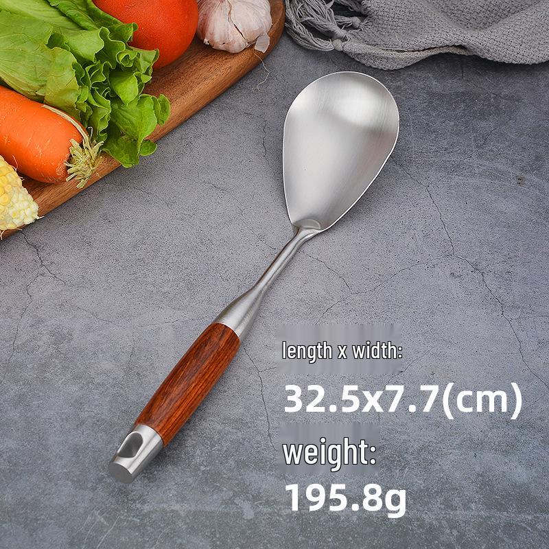 

304 Stainless Steel Rosewood Kitchen Utensil Set: Stir-fry Shovel, Anti-scalding Hollow Handle Slotted Spoon, Frying Spatula
